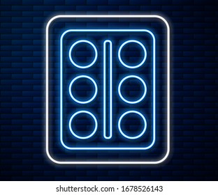 Glowing neon line Eye shadow palette with brush icon isolated on brick wall background.  Vector Illustration