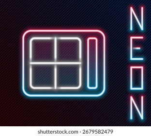 Linha de néon brilhante Paleta de sombra de olho com ícone de pincel isolado no plano de fundo preto. Conceito de contorno colorido. Ilustração de vetor