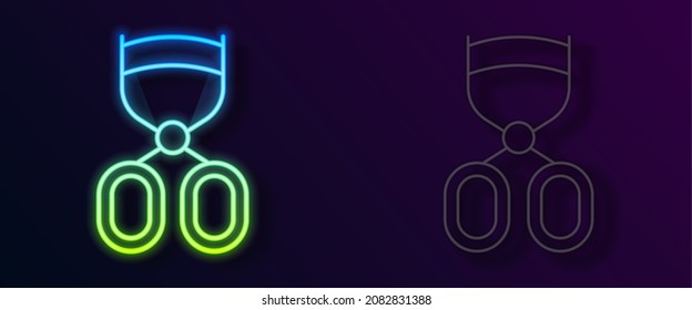 Glowing neon line Eyelash curler icon isolated on black background. Makeup tool sign.  Vector