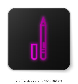 Glowing neon line Eyeliner, eyebrow icon isolated on white background. Pencil for eyes. Black square button. Vector Illustration