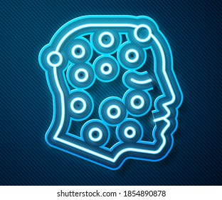 Glowing Neon Line Face With Psoriasis Or Eczema Rash Icon Isolated On Blue Background. Concept Of Human Skin Response To Allergen Or Chronic Body Problem.  Vector