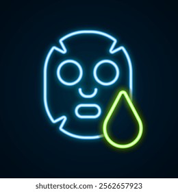 Glowing neon line Facial cosmetic mask icon isolated on black background. Cosmetology, medicine and health care. Colorful outline concept. Vector