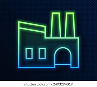 Icono de la fábrica de la línea de neón brillante aislado sobre fondo azul. Edificio de Industriales.  Vector