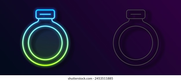 Glowing neon line Fantasy magic stone ring with gem icon isolated on black background.  Vector