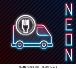 Linha de neon brilhante Rápido em torno do relógio entrega por ícone de carro isolado no fundo preto. Conceito de contorno colorido. Ilustração de vetor