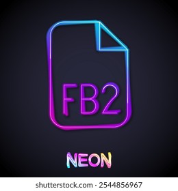 Glowing neon line FB2 File icon isolated on black background.  Vector