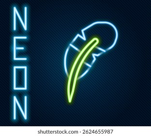 Glowing neon line Feather pen icon isolated on black background. Colorful outline concept. Vector