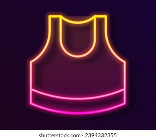 Glowing neon line Female crop top icon isolated on black background. Undershirt.  Vector