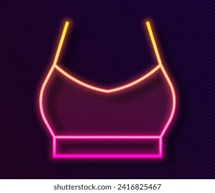 Glowing neon line Female crop top icon isolated on black background. Undershirt.  Vector