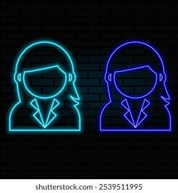 Glowing neon line Female icon isolated on brick wall background. Venus symbol. The symbol of a female organism or woman. Vector.