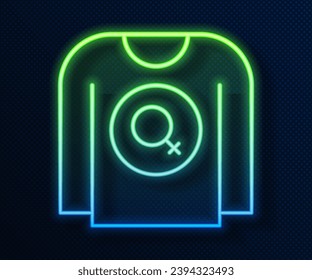 Glowing neon line Feminist shirt icon isolated on blue background. Fight for freedom, independence, equality.  Vector