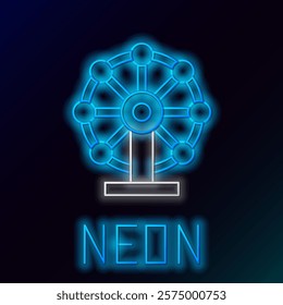 Glowing neon line Ferris wheel icon isolated on black background. Amusement park. Childrens entertainment playground, recreation park. Colorful outline concept. Vector