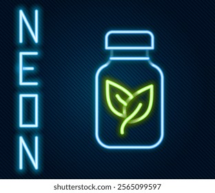 Glowing neon line Fertilizer bottle icon isolated on black background. Colorful outline concept. Vector