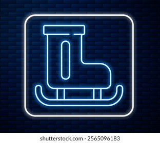 Glowing neon line Figure skates icon isolated on brick wall background. Ice skate shoes icon. Sport boots with blades.  Vector