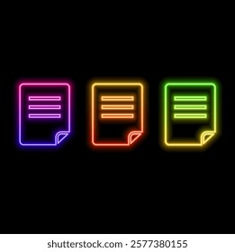 Glowing neon line File document icon isolated on black background. Checklist icon. Business concept.