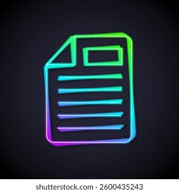 Glowing neon line File document icon isolated on black background. Checklist icon. Business concept.  Vector