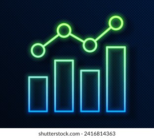 Glowing neon line Financial growth increase icon isolated on blue background. Increasing revenue.  Vector