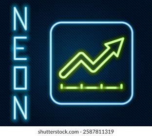 Glowing neon line Financial growth increase icon isolated on black background. Increasing revenue. Colorful outline concept. Vector