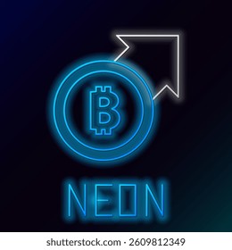 Glowing neon line Financial growth and bitcoin coin icon isolated on black background. Increasing revenue. Colorful outline concept. Vector