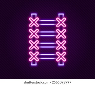 Glowing neon line Fire escape icon isolated on black background. Pompier ladder. Fireman scaling ladder with a pole. Colorful outline concept. Vector