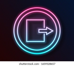 Glowing neon line Fire exit icon isolated on black background. Fire emergency icon.  Vector Illustration