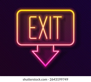 Glowing neon line Fire exit icon isolated on black background. Fire emergency icon.  Vector
