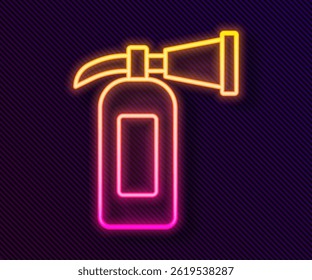Glowing neon line Fire extinguisher icon isolated on black background.  Vector