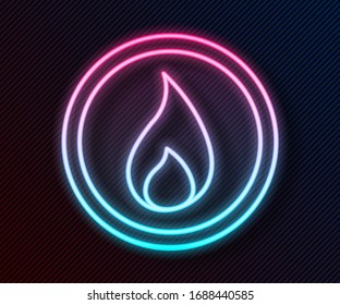 Glowing neon line Fire flame icon isolated on black background.  Vector Illustration