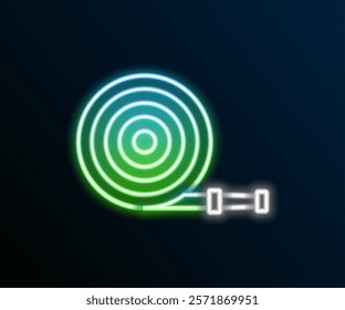 Glowing neon line Fire hose reel icon isolated on black background. Colorful outline concept. Vector