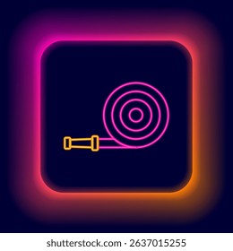 Glowing neon line Fire hose reel icon isolated on black background. Colorful outline concept. Vector