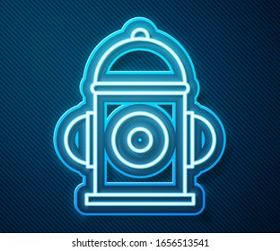 Glowing neon line Fire hydrant icon isolated on blue background.  Vector Illustration