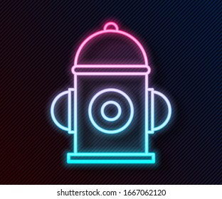 Glowing neon line Fire hydrant icon isolated on black background.  Vector Illustration