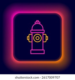 Glowing neon line Fire hydrant icon isolated on black background. Colorful outline concept. Vector