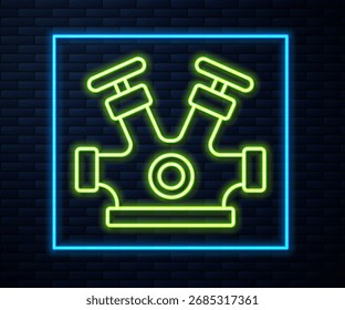 Glowing neon line Fire hydrant icon isolated on brick wall background.  Vector