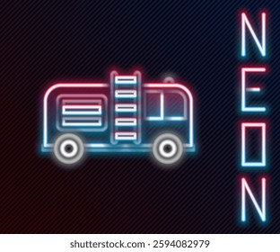 Glowing neon line Fire truck icon isolated on black background. Fire engine. Firefighters emergency vehicle. Colorful outline concept. Vector Illustration