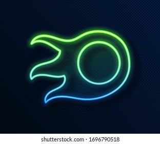 Glowing neon line Fireball icon isolated on blue background.  Vector Illustration
