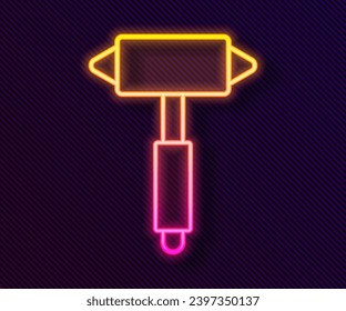 Glowing neon line Firefighter axe icon isolated on black background. Fire axe.  Vector