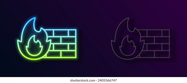 Glühende Neonline-Firewall, Sicherheitswall-Symbol einzeln auf schwarzem Hintergrund.  Vektorgrafik