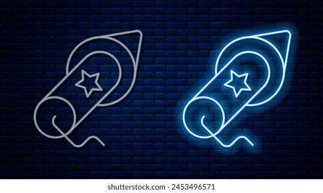 Glowing neon line Firework icon isolated on brick wall background. Concept of fun party. Explosive pyrotechnic symbol.  Vector