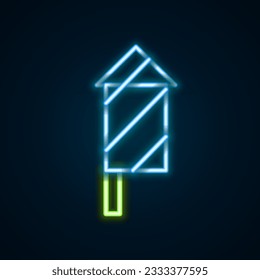 Glowing neon line Firework rocket icon isolated on black background. Concept of fun party. Explosive pyrotechnic symbol. Colorful outline concept. Vector