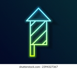 Glowing neon line Firework rocket icon isolated on black background. Concept of fun party. Explosive pyrotechnic symbol.  Vector