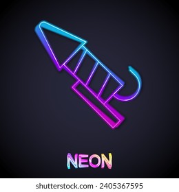 Glowing neon line Firework rocket icon isolated on black background. Concept of fun party. Explosive pyrotechnic symbol.  Vector