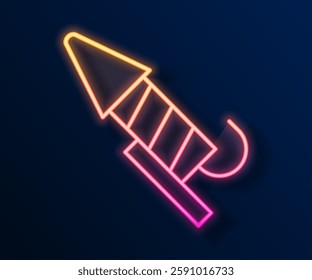 Glowing neon line Firework rocket icon isolated on black background. Concept of fun party. Explosive pyrotechnic symbol.  Vector