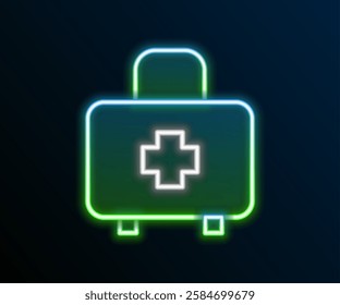 Glowing neon line First aid kit icon isolated on black background. Medical box with cross. Medical equipment for emergency. Healthcare concept. Colorful outline concept. Vector