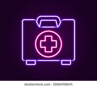 Glowing neon line First aid kit icon isolated on black background. Medical box with cross. Medical equipment for emergency. Healthcare concept. Colorful outline concept. Vector