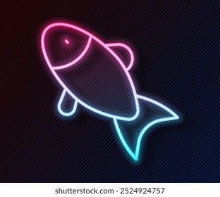 Icono de pez de línea de neón brillante aislado sobre fondo negro.  Vector