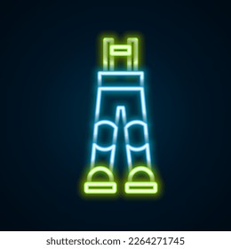 Glowing neon line Fisherman rubber pants icon isolated on black background. Colorful outline concept. Vector