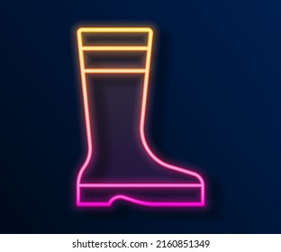 Glowing neon line Fishing boots icon isolated on black background. Waterproof rubber boot. Gumboots for rainy weather, fishing, hunter, gardening.  Vector