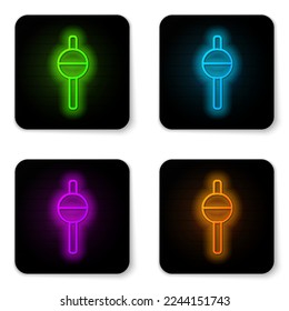 Glowing neon line Fishing float icon isolated on white background. Fishing tackle. Black square button. Vector