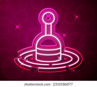 Glowing neon line Fishing float in water icon isolated on red background. Fishing tackle.  Vector